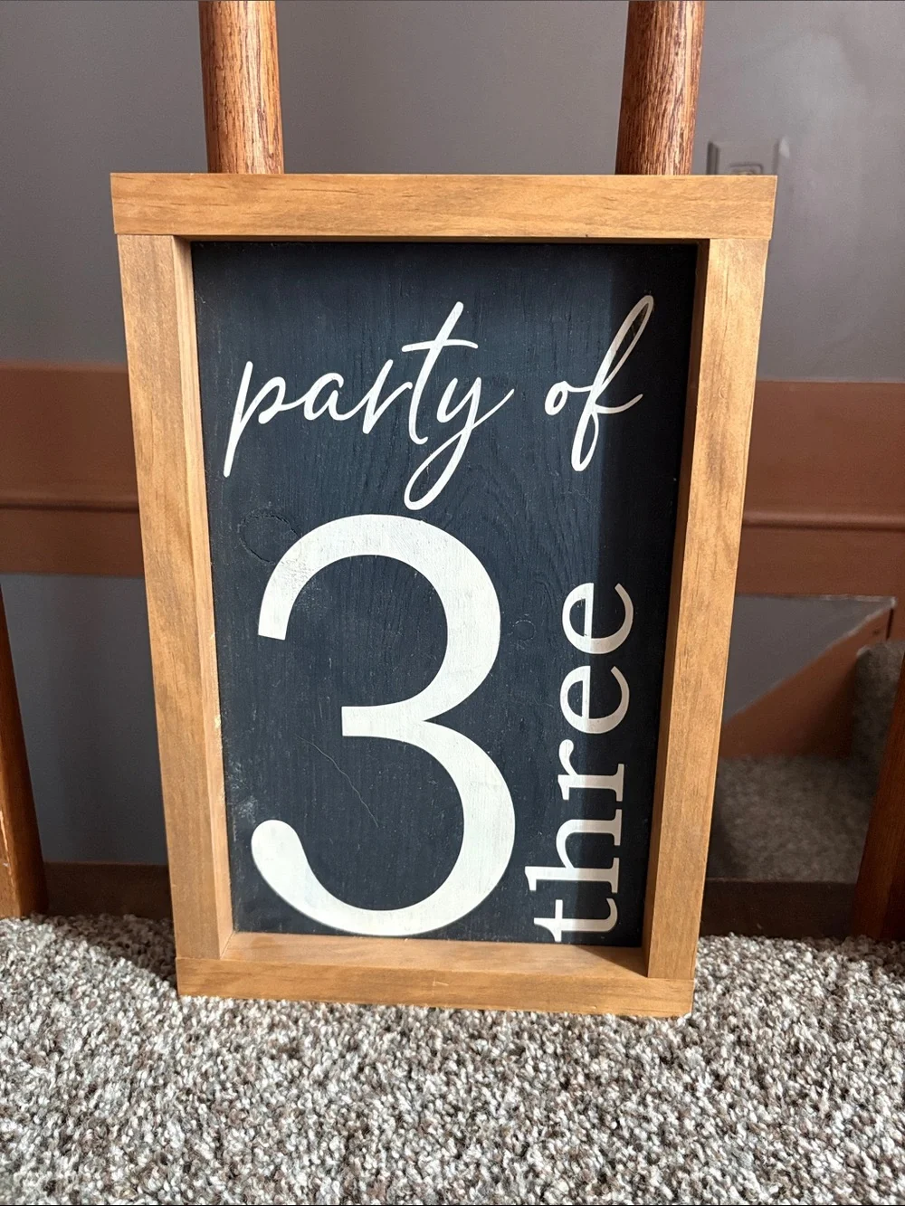 Party of Three Wooden Framed Sign - Black and White